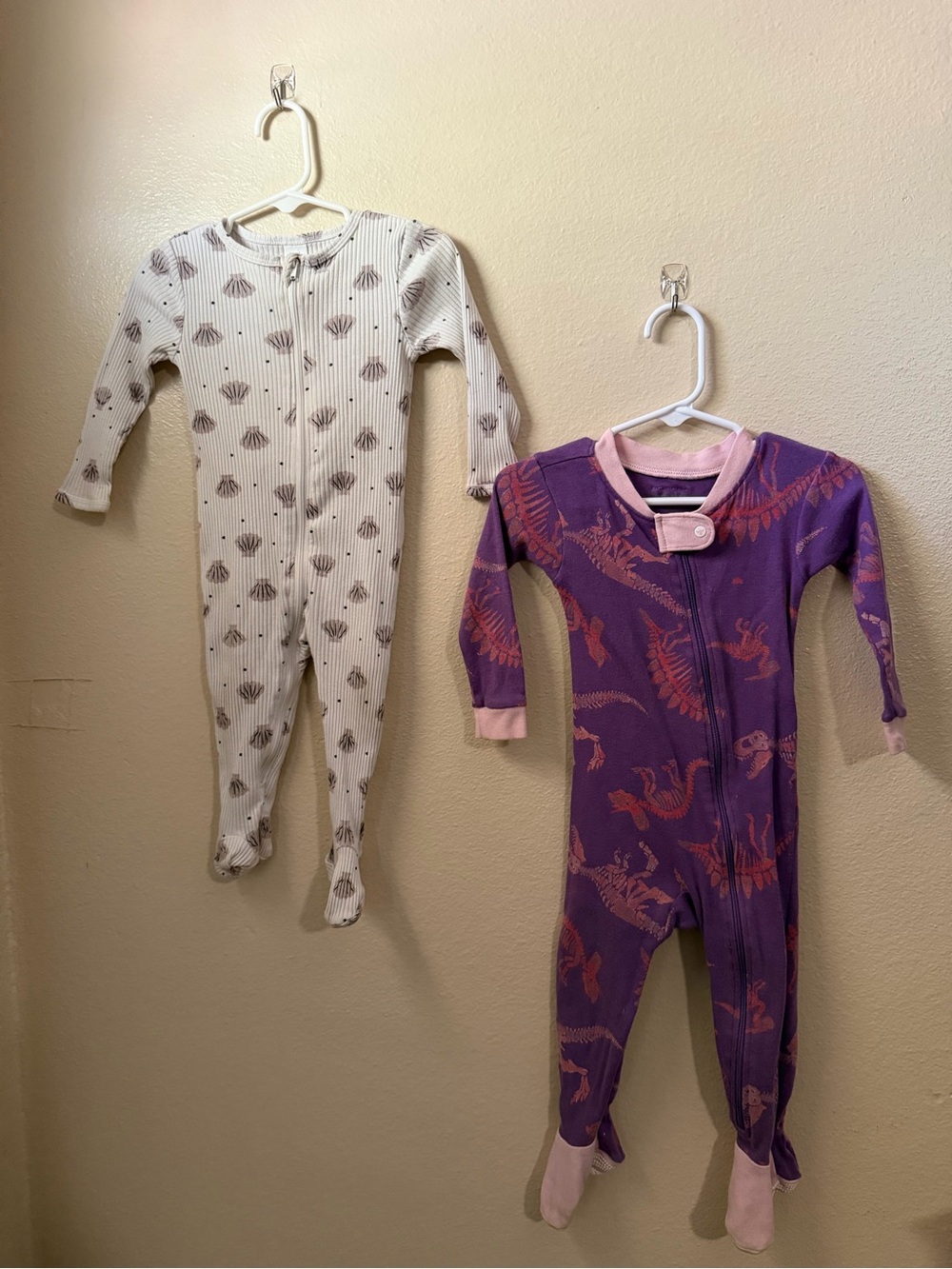 Purple Dino and seashells Print Kids One-Piece Pajamas
